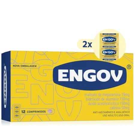 Imagem da embalagem de Engov com 12 comprimidos.