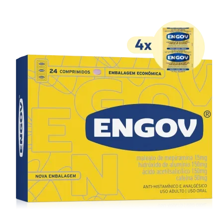 Imagem da embalagem de Engov com 24 comprimidos.